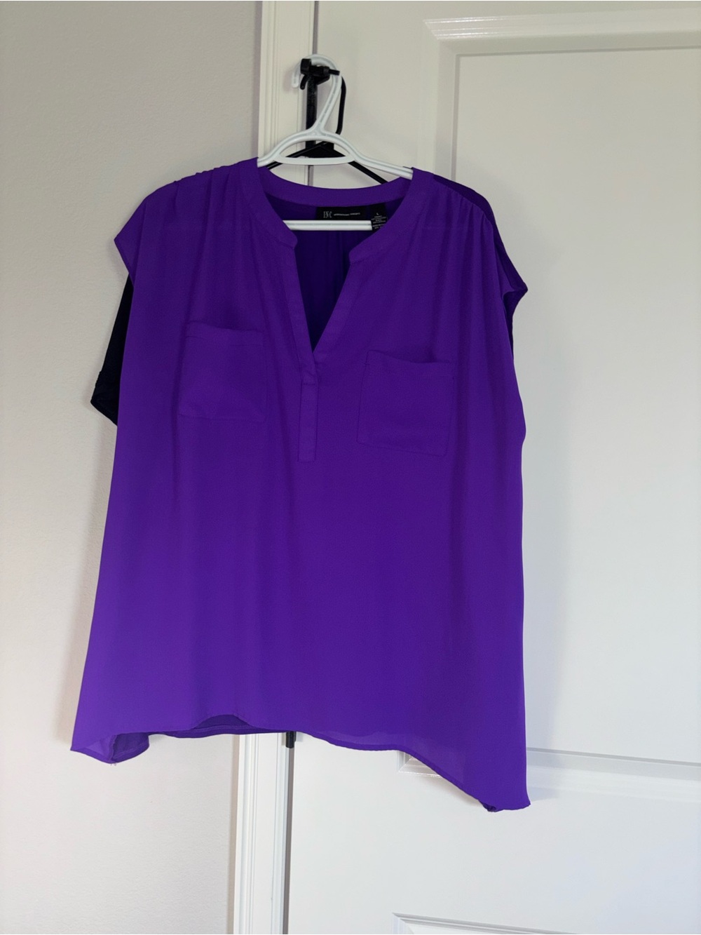 INC International Concepts Vibrant Purple Split-Neck Tunic with Patch Pockets